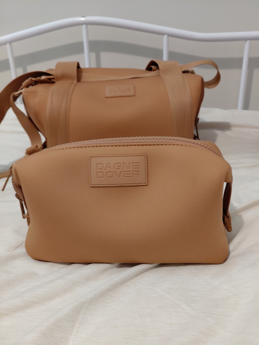 Dagne Dover Camel Landon Carryall with Hunter Cosmetic Pouch